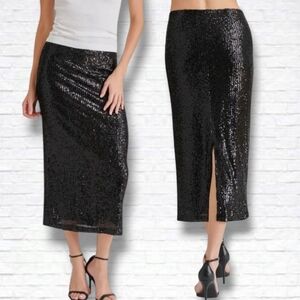 Steve Madden Black Sequin Column Midi Skirt Size XS BNWT